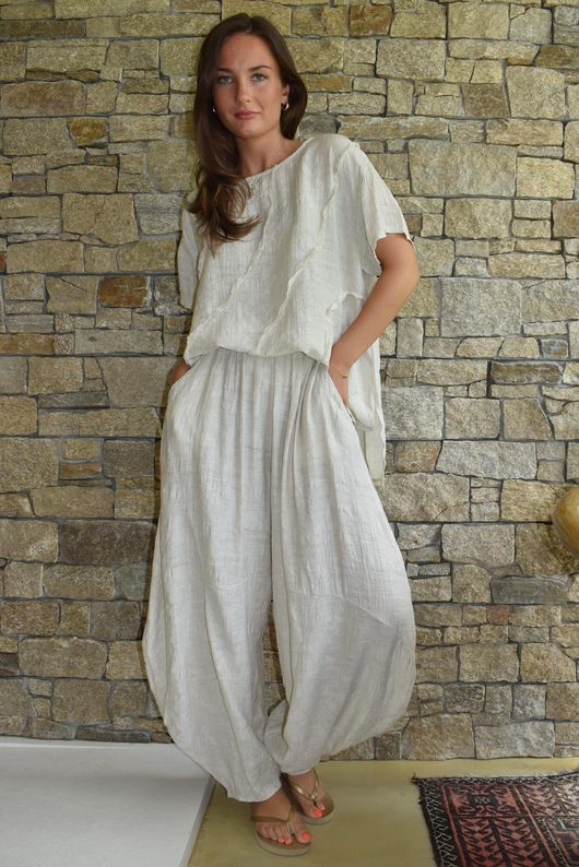 Lalli Damask Classic Tapered Barrel Leg Pant Stone